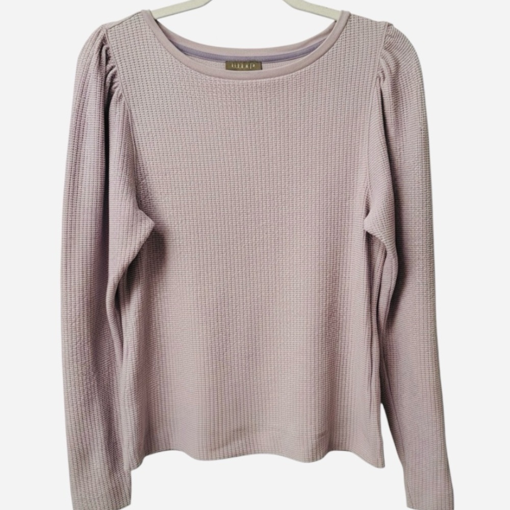 Lilla P Waffle Textured Puff Sleeve Knit Top Size Small Lavender Cotton Blend